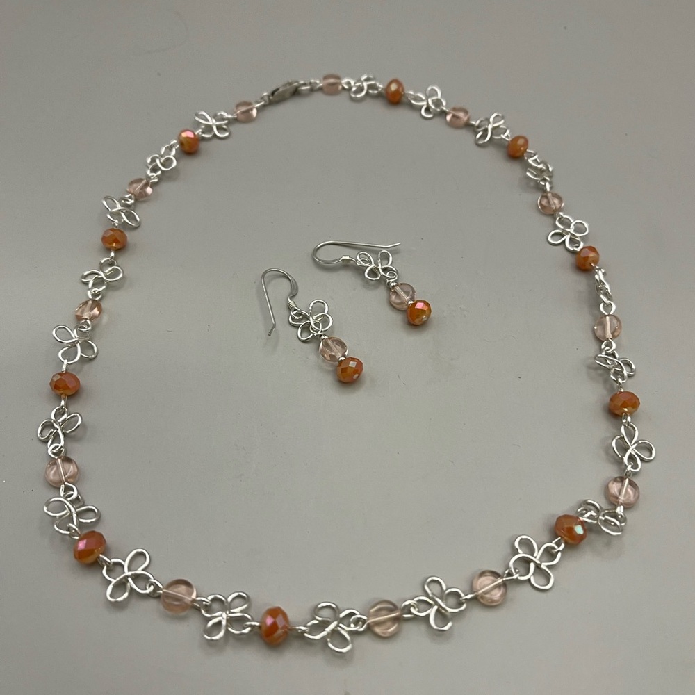 Sterling Silver and Peach Necklace with Celtic-Inspired Design